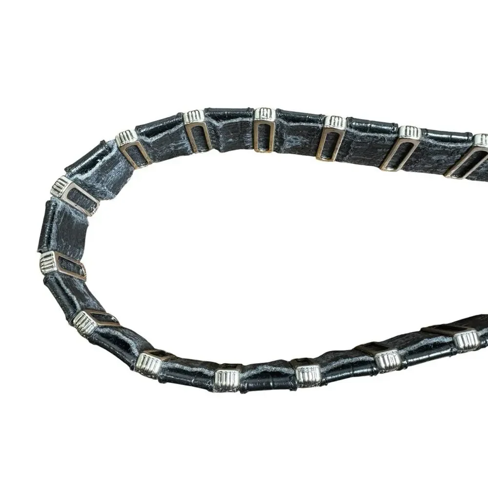 Nanni Womens Leather Belt Black Croc Embossed Western Silver Hardware Size 38